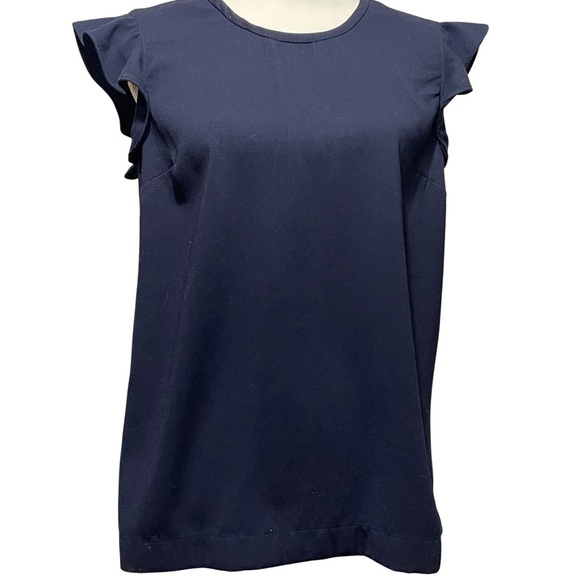 J. Crew Tops - J. Crew Navy Ruffle Sleeve Top, Zipper Closure in Back. So much nicer in person.
